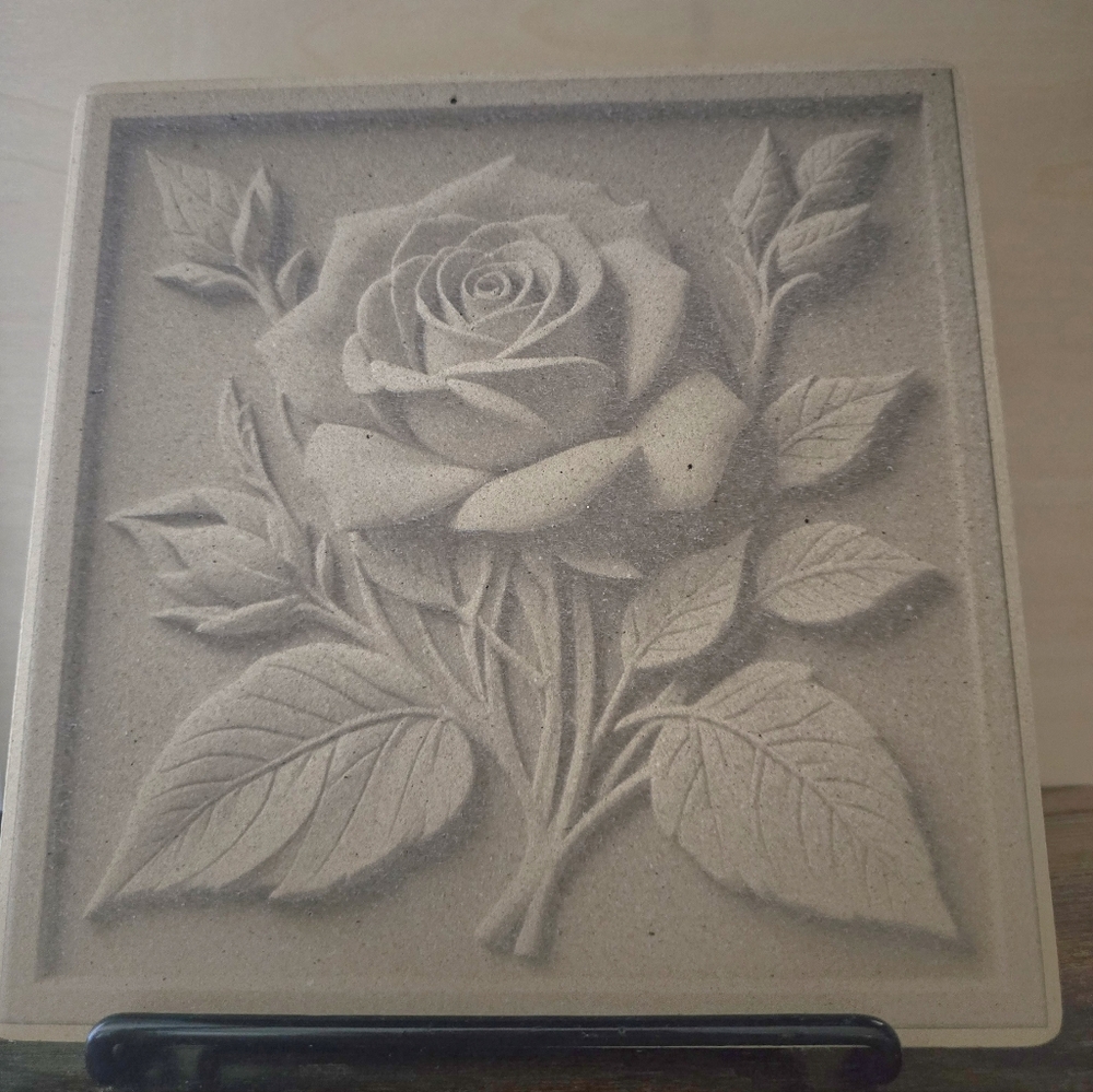 Laser Engraved Stone Tile Rose, 7"x7", With Stand